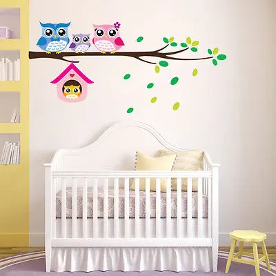 Новые милые DIY Съемные красочные шесть Совы Птица ветка Виниловая Наклейка