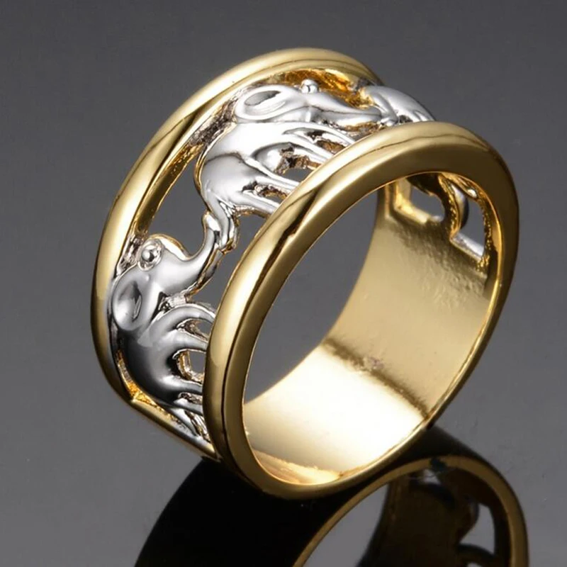 Gold Ring Панк-Кольцо из нержавеющей стали для мужчин, 3D Золотой покрытый серебром слон, кольцо на палец, мужское ювелирное изделие "anillos Bijoux" - Цвет основного камня: Gold Ring