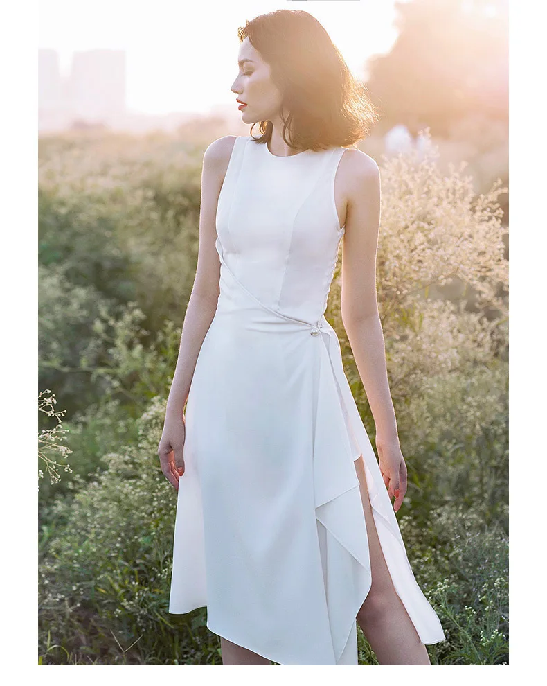 Женское кружевное платье без рукавов с круглым вырезом на молнии вечернее