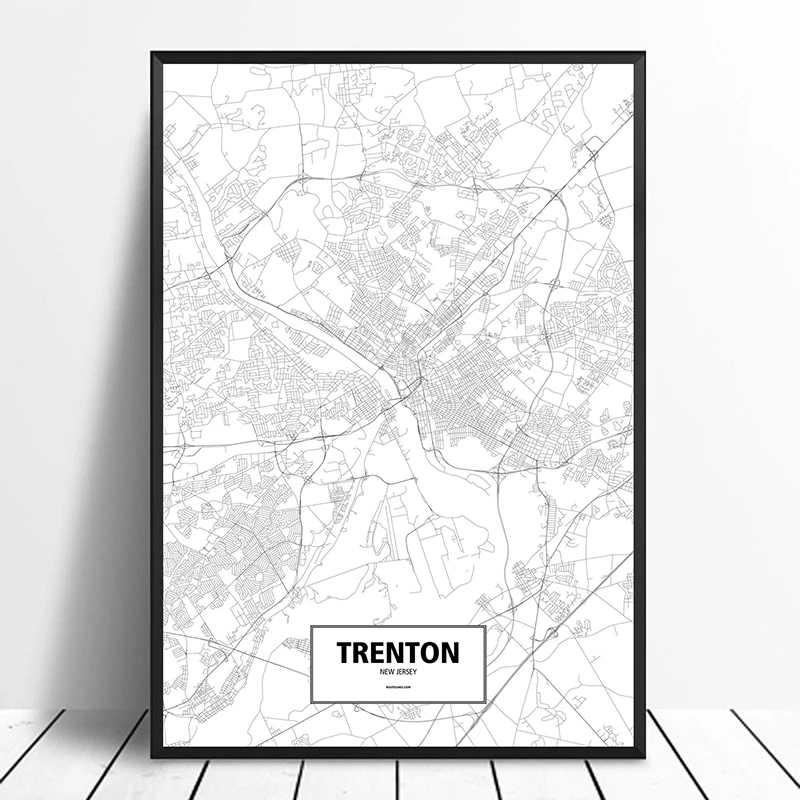 Trenton New Jersey United States Black White Custom World City Map Poster Canvas Print Nordic Style Wall Art Home Decor | Дом и сад