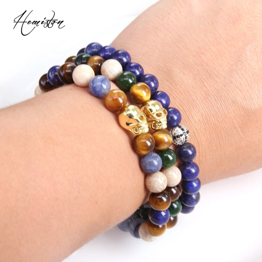 Томас красочный Материал смешивания с тигровый глаз золотой браслет черепом из