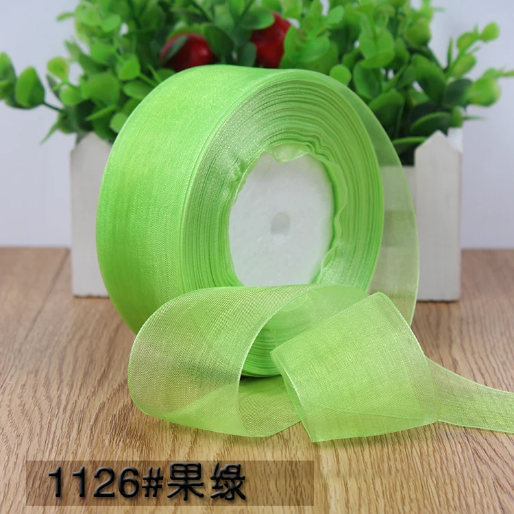 Fruit green 40 мм(50 ярдов/партия) шифон органза ленты для свадьбы Вечерние декоративные подарочные упаковки ремесла Рождественский подарок обертывание ручной работы DIY материал - Цвет: Fruit green