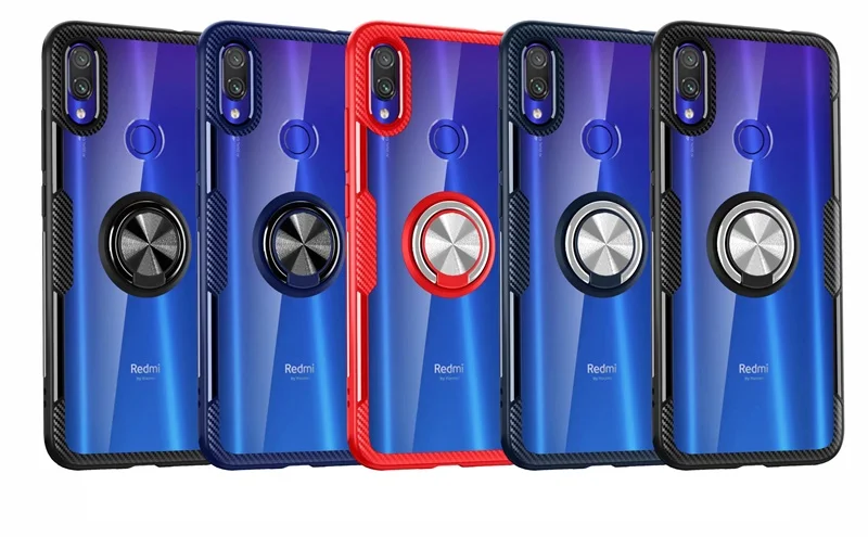 Чехол для Xiaomi Redmi Note 7 прозрачный чехол-подставка с кольцом на палец магнитный