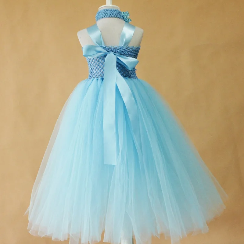 New light blue flower dress for girl summer kids dresses girls handmade 2layer fluffy petti tutus newborn photo props wear | Детская