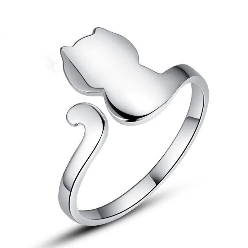 

1pc Adjustable Animal Cat Cute Ring Wholesale Girls 925 Sterling Silver Party Ring Wedding Jewelry for Women Fast Shipping