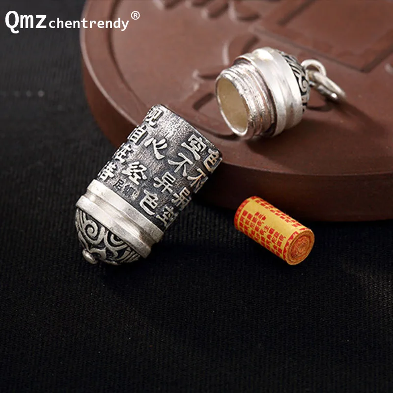 

Открывающаяся Подвеска из чистого серебра 990 пробы с медальон-трубочка, буддийская мантра, бутылка-урна, ожерелье, Классический ювелирные изделия в стиле буддизма