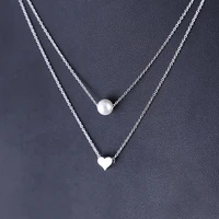 daisies 925 sterling silver imitation pearl heart double layer necklaces pendants for women fashion lady jewelry accessories