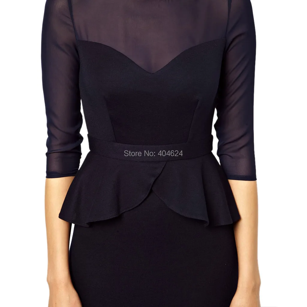 2016 хит черное сексуальное женское газовое платье длиной до колена с рукавом