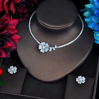hibride sparkling clear cz jewelry sets for women necklace set beauty flower design brincos jewelry party gifts n 571