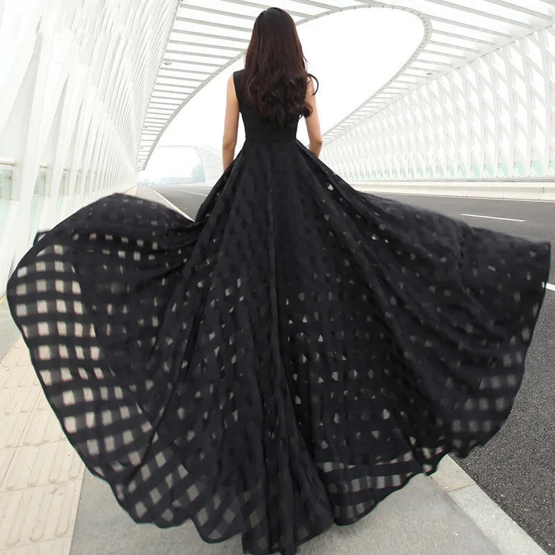 2017 Новый дизайн 7XL длинное платье из органзы Макси Лето Осень плед Большой размер