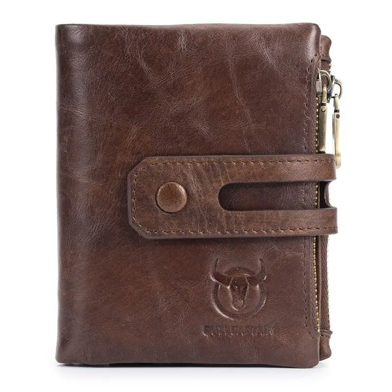 Brown BULLCAPTAIN Горячие мужские кошельки из натуральной кожи Кредитная и визитная карточка держатели двойной молнии бумажник - Цвет: Brown