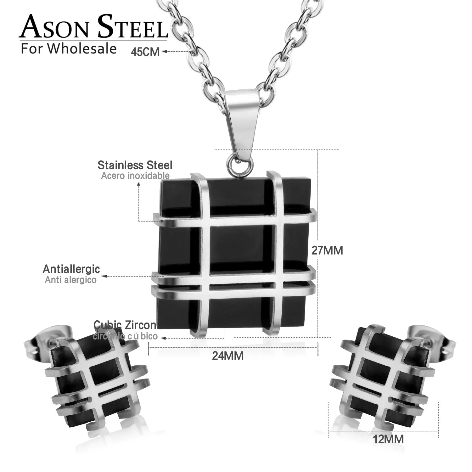 ASONSTEEL квадратная Подвеска из нержавеющей стали 316L золотые свадебные комплекты ювелирных изделий для женщин