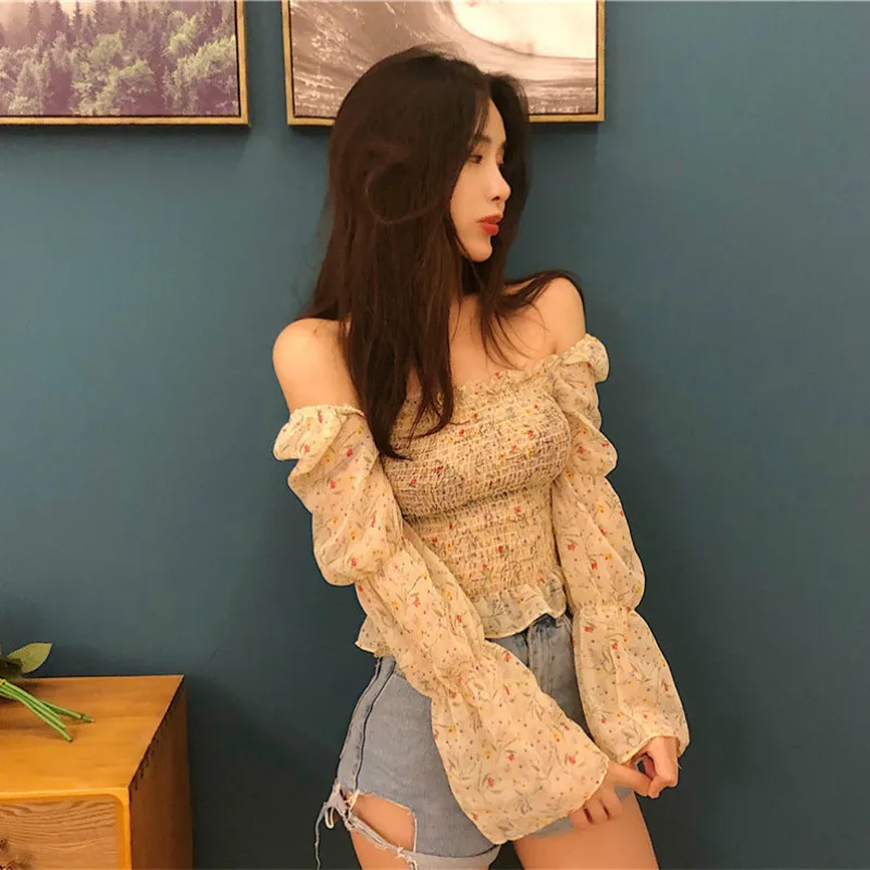 2018 Новый Neploe оборками Блузка корейской моды Slash шеи Для женщин Blusas с длинным