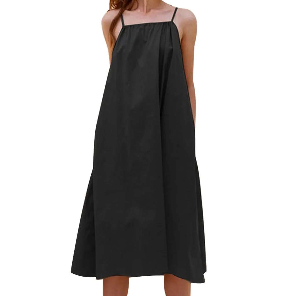 Женское Повседневное платье без рукавов на бретельках хлопковое больших