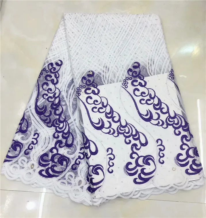 Royal blue White Lace Fabrics For African Parties Wedding Embroidered Fabric Good stones ffj322 | Дом и сад