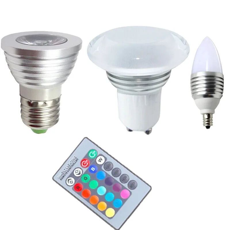 

Bombillas RGB E27 E14 GU10 LED Lamp Bulbs 3W 220V 110V Remote Control 16 Color Change Spotlight Lampada Lighting Free Shipping