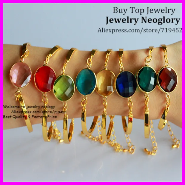 

10 шт., новый стиль, модные разноцветные Круглые Стеклянные кварцевые браслеты, золотые браслеты, прозрачные Кристальные кварцевые драгоцен...