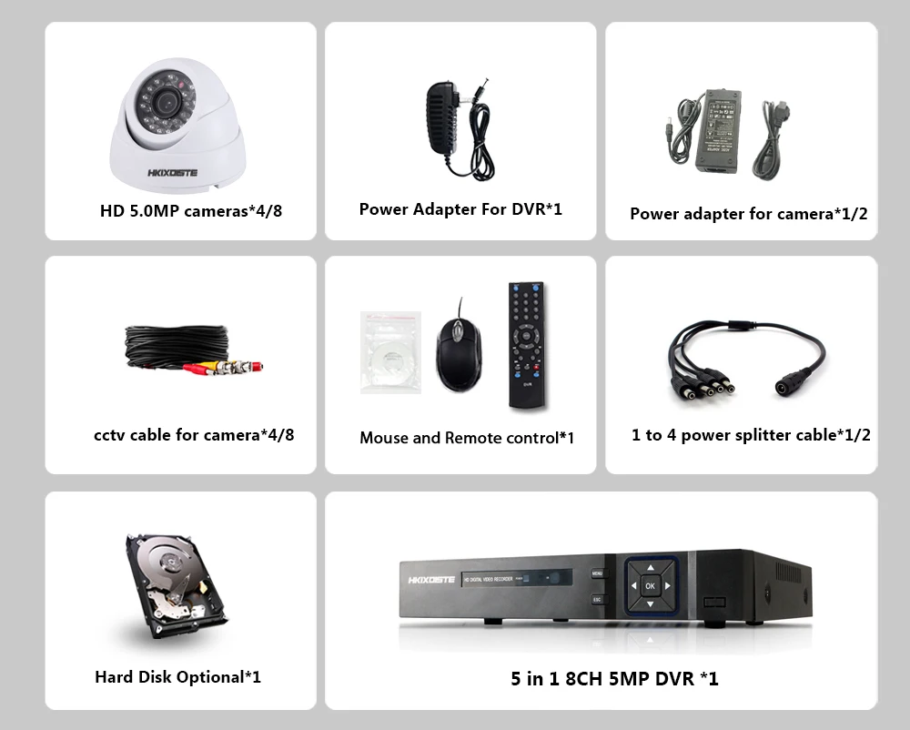 5 мегапикселей 8CH AHD DVR H.265 Внешняя камера для видеонаблюдения HD CCTV Камера система DVR Kit IP комплект камер безопасности Камера Системы P2P приложение просмотра