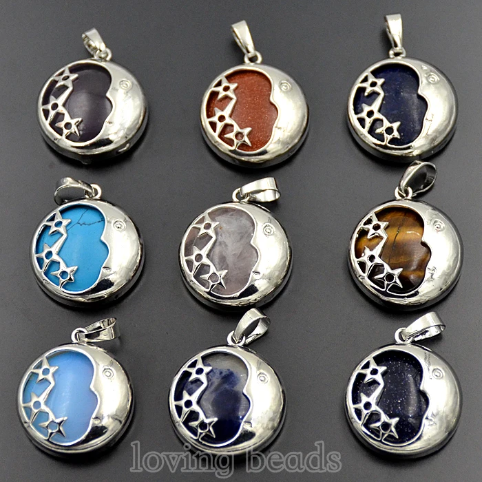 Белый опалитовый драгоценный камень луна звезды фотобусины Серебряные