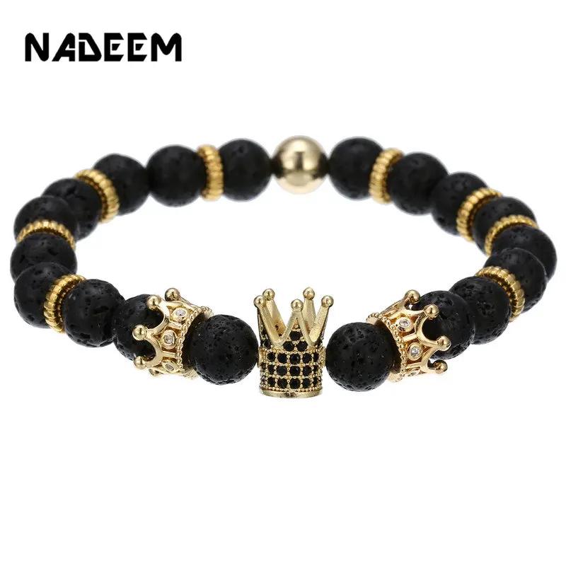 Женские и мужские браслеты из натуральной лавы с тигром камнем очаровательный