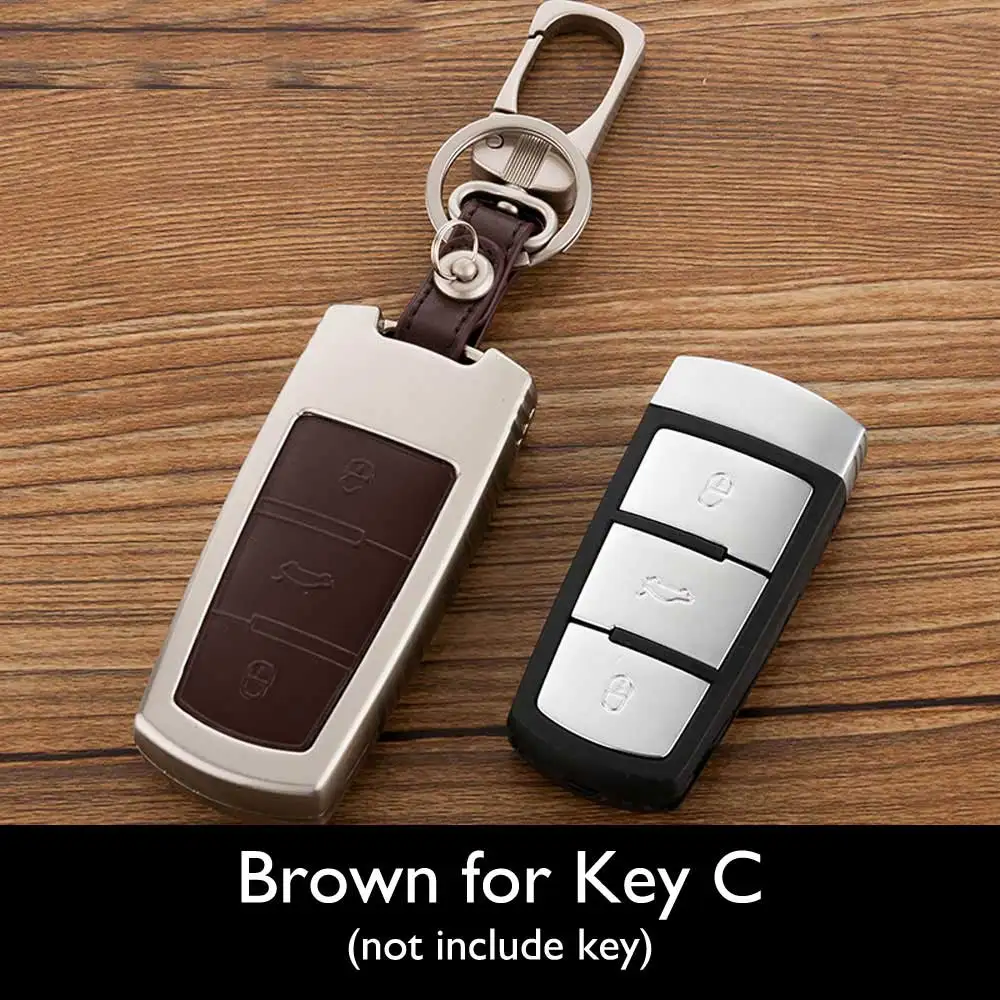 Brown for Key C Цинковый сплав+ кожаный чехол для ключей для автомобиля VW Skoda Octavia A5 A7 Rapid Fabia Superb Citigo Yeti для jetta, Passat SEAT дистанционный чехол-брелок - Название цвета: Brown for Key C