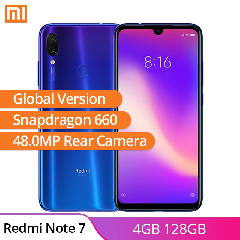 Смартфон Xiaomi Redmi Note 7 с глобальной версией 4 Гб 128 ГБ 6 3 дюйма MIUI 10 Qualcomm Snapdragon 660 Octa