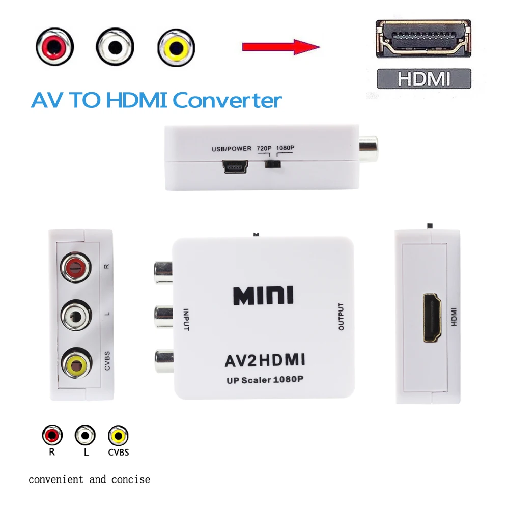 AIXXCO MINI AV to HDMI Audio Converter RCA Male Female Signal Switch Box 1080P for TV VHS VCR DVD | Электроника