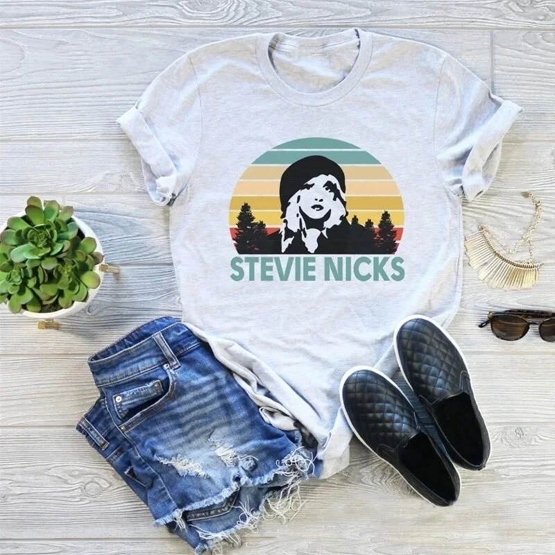 

kuakuayu HJN Stevie Nicks Print T Shirt Women Cute Rainbow Portrait Graphic Tees Casual T-shirt Harajuku Summer Beach Tshirt