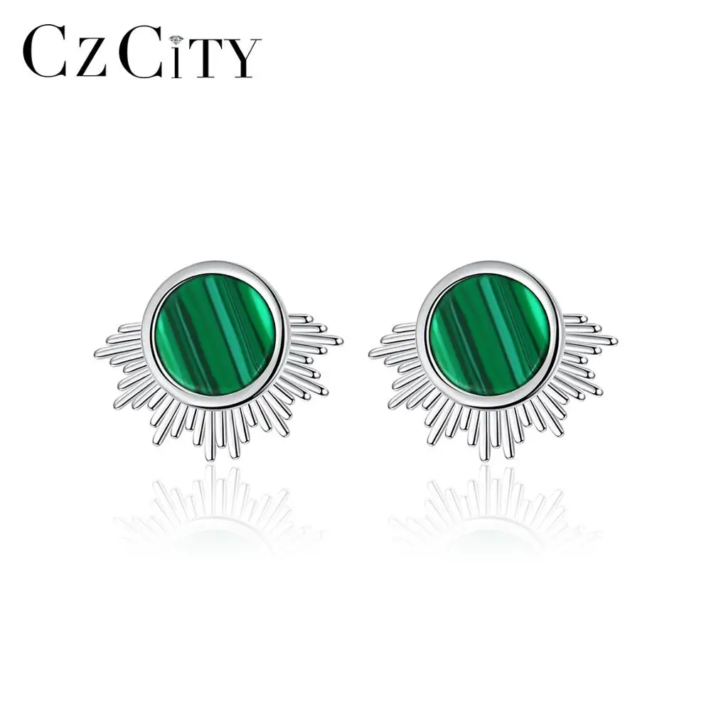 CZCITY Round Turquoise Stud Earrings for Women Anniversary Fine Jewelry 925 Sterling Silver Boucle D'Oreille Femme Gifts SE0405 |