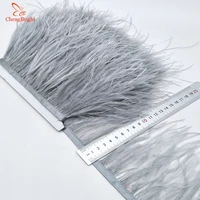 chengbright wholesale high quality 10yards silvel grey ostrich feather ribbon ostrich feathers trim fringe clothing decoration