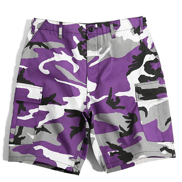 Purple Shorts Men Мужские камуфляжные шорты-карго унисекс, летние армейские военные шорты, женские и мужские хлопковые повседневные пляжные шорты до колен - Цвет: Purple Shorts Men