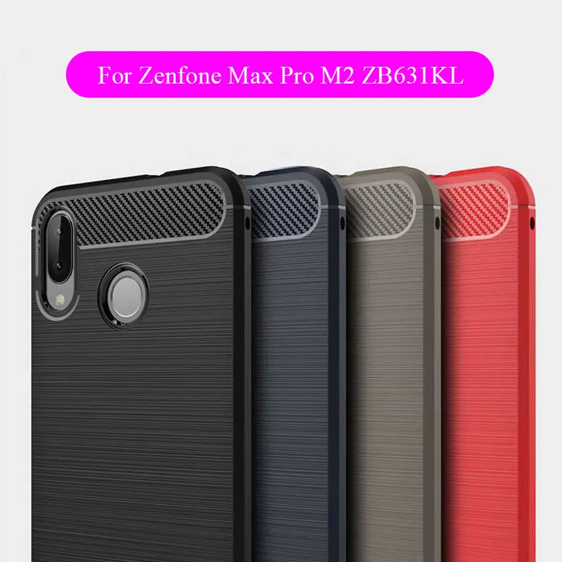 Rugged Silicone Case For Asus Zenfone Max Pro M2 ZB631KL ZB633KL Cover Carbon Fiber Bumper Soft TPU Back Phone |