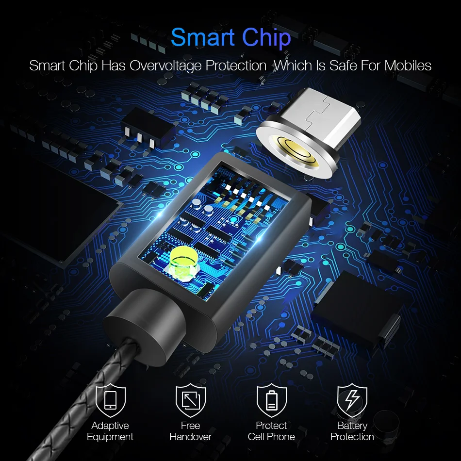 JUSFYU Магнитный кабель 3A быстрой зарядки с разъемом Micro USB Type C для iPhone Samsung Xiaomi