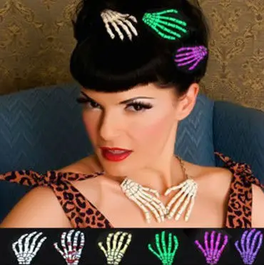 Женская заколка для волос 12 шт./лот в готическом стиле|skeleton hand|hair clips skullhand hair clip |