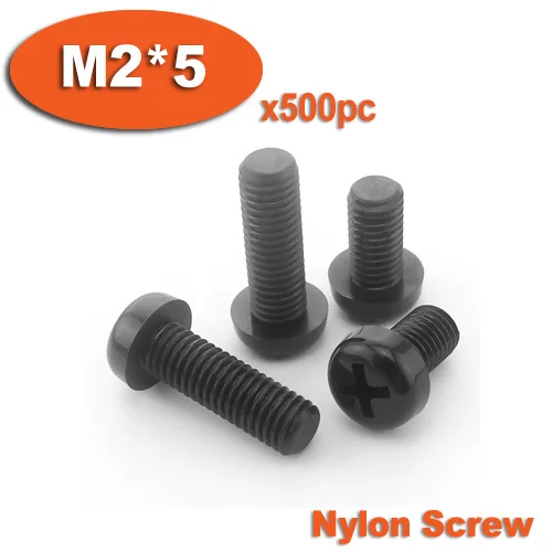 500 шт. черные пластиковые винты DIN7985 M2 x 5 с нейлоновой головкой|cheese head screws|phillips