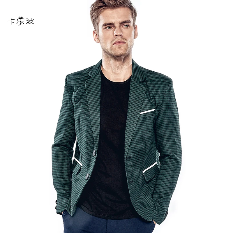 KALEBO мужской костюм куртка тонкий длинный рукав две пряжки в клетку 2017 весенний и