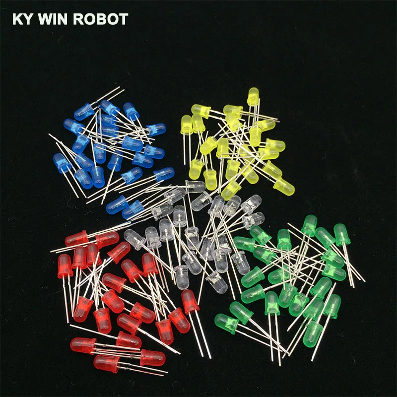 100pcs 5mm LED diode Light Assorted Kit DIY LEDs Set White Yellow Red Green Blue free shiiping electronic diy kit