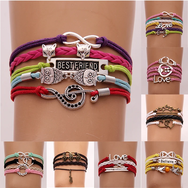 Кожаные браслеты Infinity Love (10 шт./лот) браслет с плетеной оплеткой и музыкальной