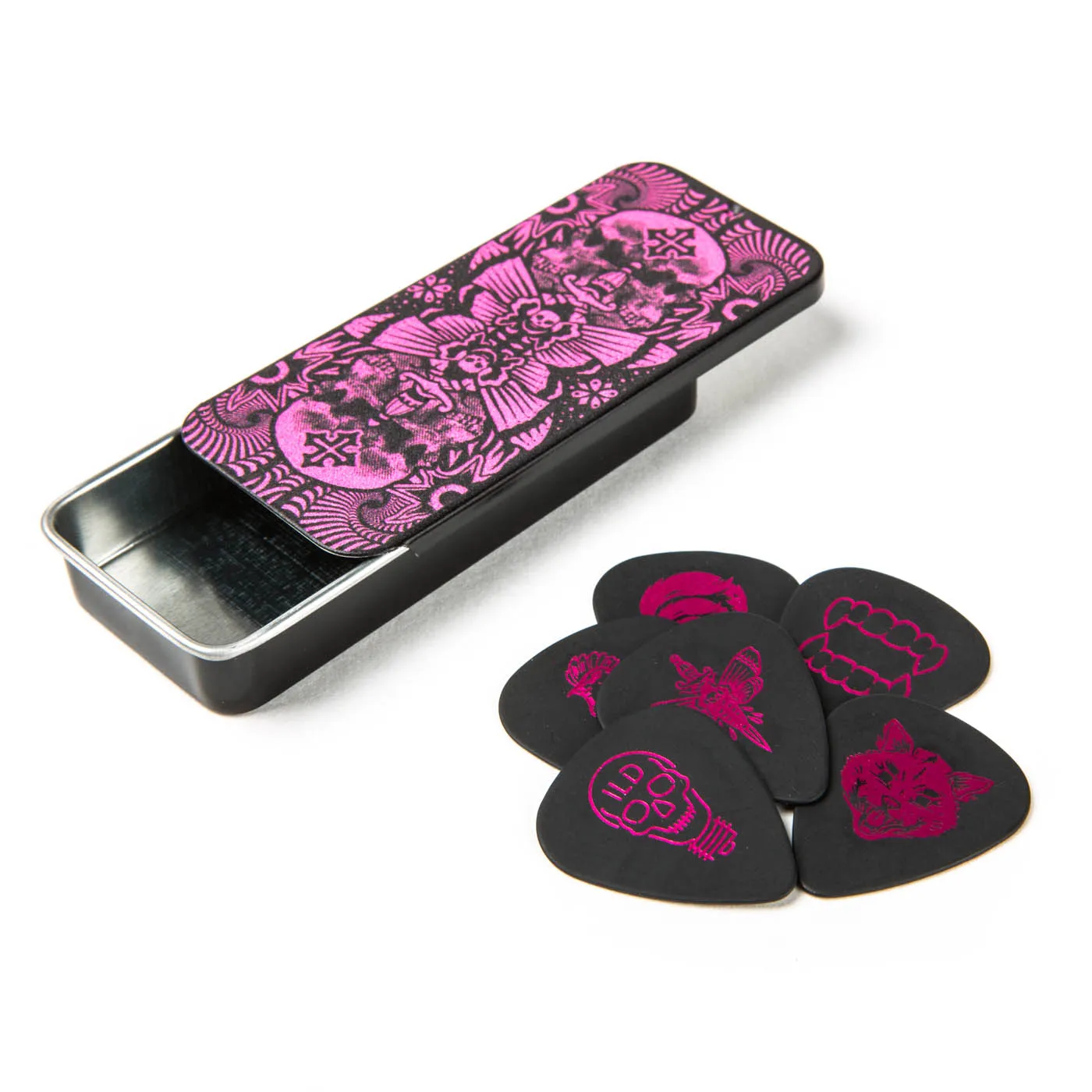Magenta Dunlop ILOVEDUST I LOVE DUST Ассорти Tortex Guitar pick Tin, зеленый/пурпурный - Цвет: Magenta