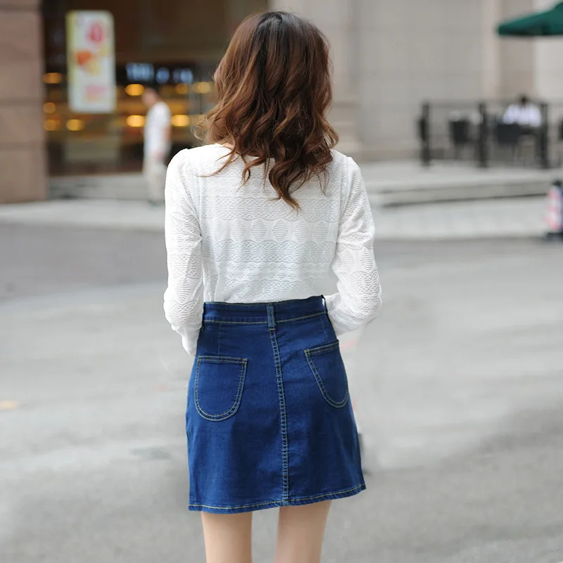 Snowlake 2017 New Fashion Denim Skirt Korean Style Slim Slits Mini Short | Женская одежда
