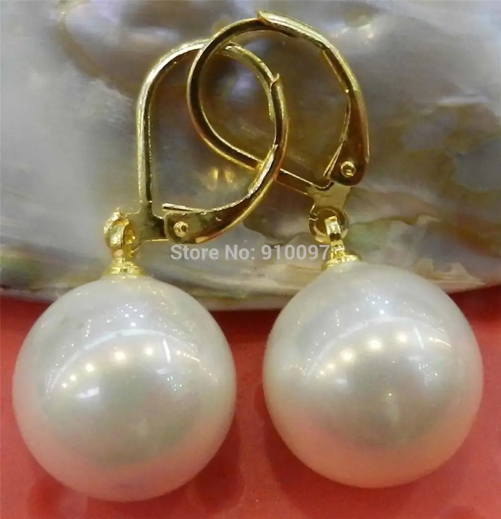 Wan бесплатно&gt Красивые 14 мм белые жемчужные круглые бусины Висячие серьги AAA |