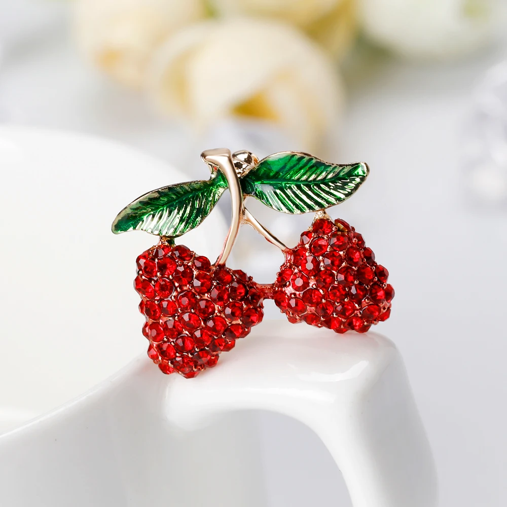 Danbihuabi Эмаль Фиолетовый цветок зеленый лист Красный Rhinestone Броши Для женщин