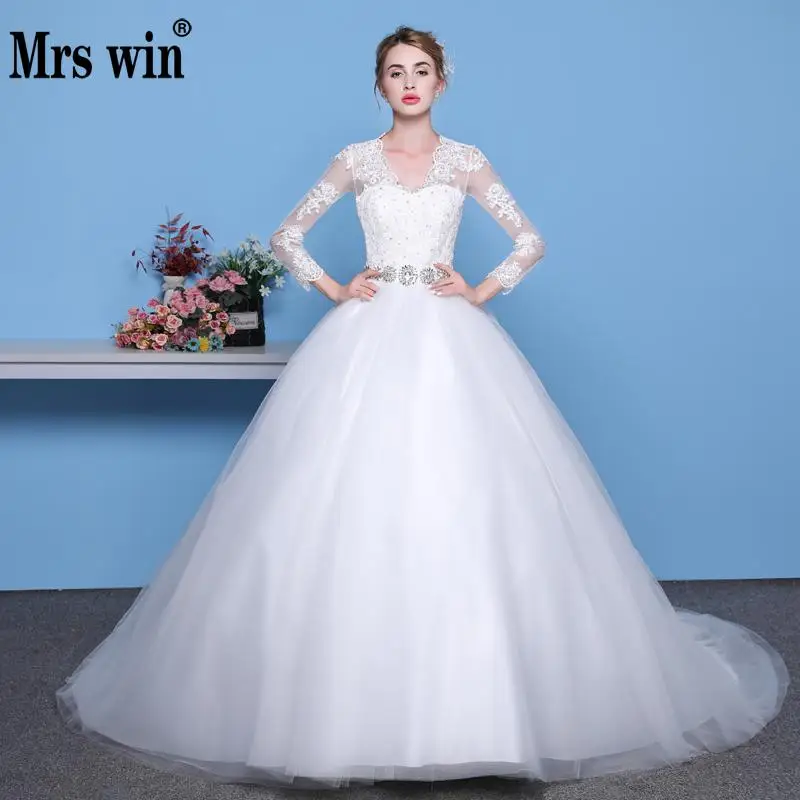 Mrs Win сексуальное свадебное платье с длинным рукавом v образный вырез пояс