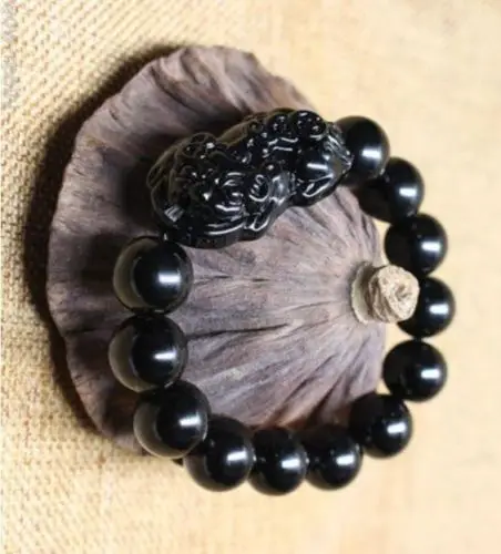 

fashion Black JADEITE Bead Dragon Pi Xiu Coin Bangle Feng Shui Bracelet