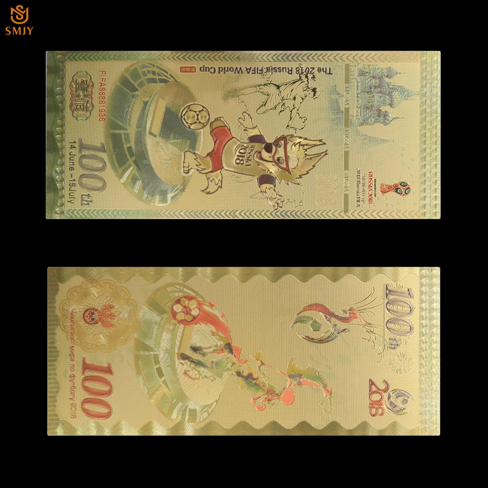 10 шт. новый продукт 2018 Чемпионат мира по России Золотая банкнота 100 рублей в 24 к