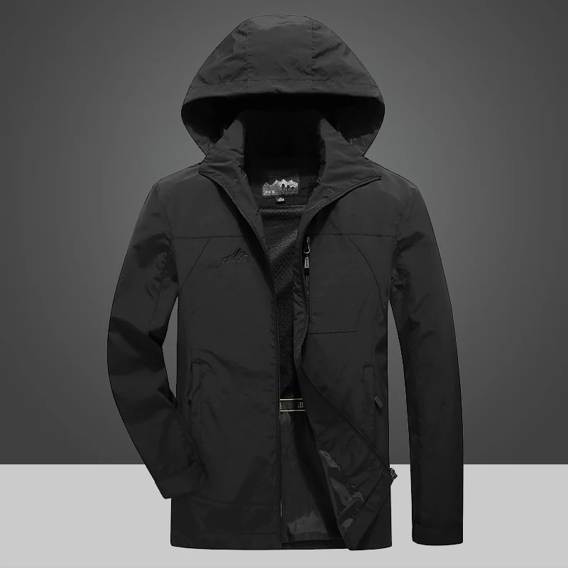 986 Black Прямая поставка, повседневная мужская куртка, тонкая, с капюшоном, военная, Армейская, водонепроницаемая, горные куртки, одноцветная, приталенная, верхняя одежда, ветровки для мужчин - Цвет: 986 Black