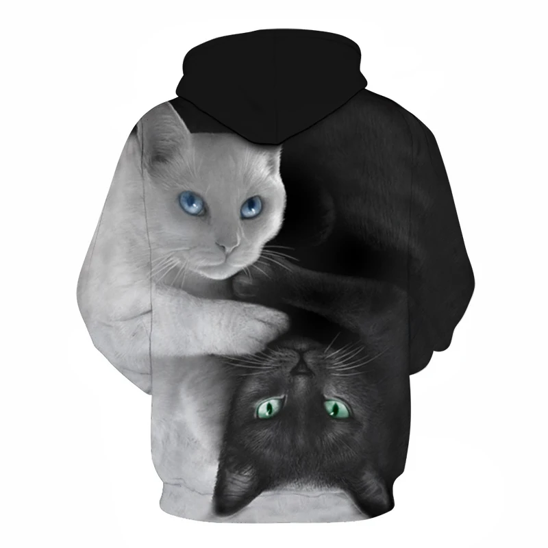 Мужские толстовки с капюшоном Yin Yang Cat 3D унисекс спортивный костюм Забавный