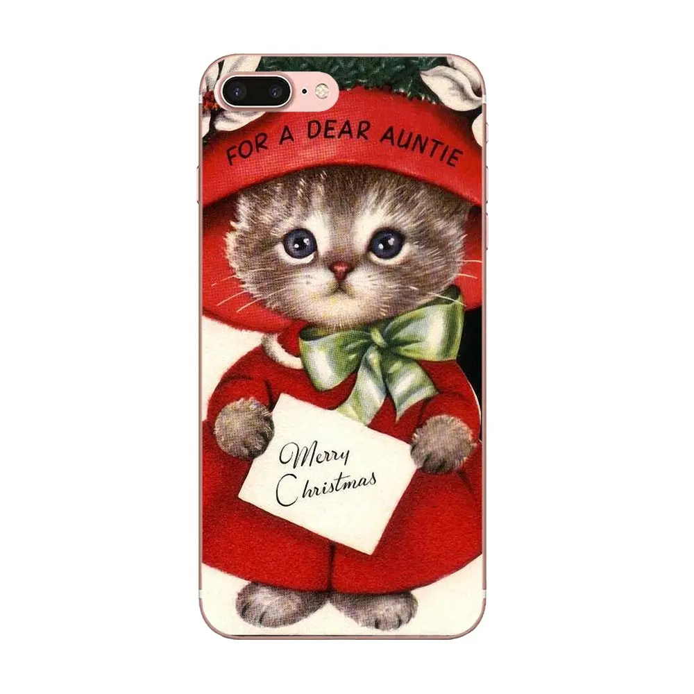 Винтажный Рождественский чехол с рисунком котенка для Apple iPhone 4 4S 5 5C 5S SE 6 6S 7 8 Plus X XS