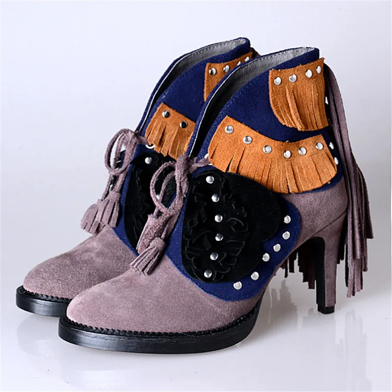Prova Perfetto/модные женские ботильоны с бахромой обувь на платформе и высоком каблуке
