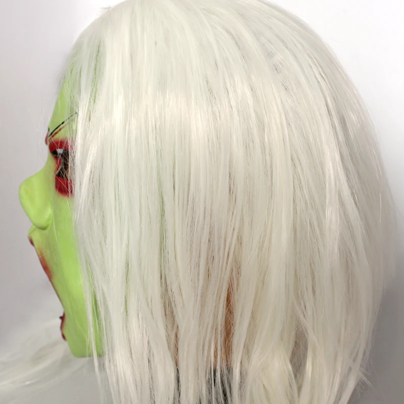 Белая колдунья зеленая латексная маска ужаса Хэллоуин скелет лицо рукав платье